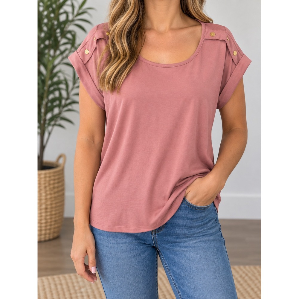 Speed Limit MPH Womens 3X Dusty Rose Gold Button Shoulder Short Sleeve_148